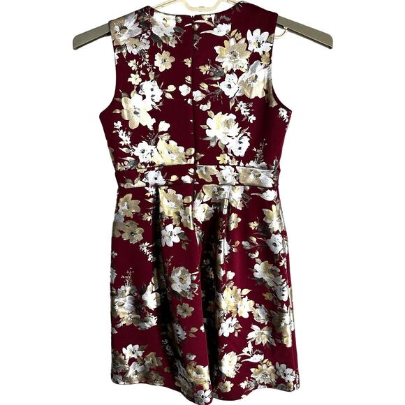 Enfocus Studio Dress Size 14 Burgundy Gold Silver Metallic Fit Flare VNeck Y2K - Picture 3 of 8